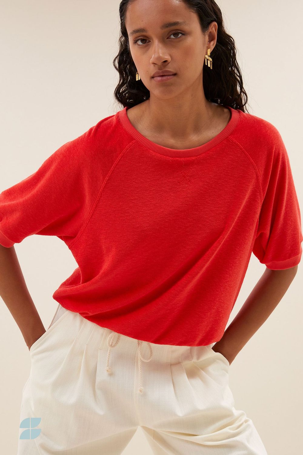 By-Bar | Neva slub top poppy red - towel/organic cotton - made in Portugal