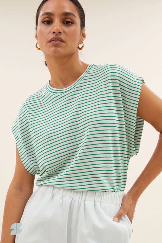 By-Bar | LAST ONE in M - Mason small stripe top green - viscose &amp; organic cotton - made in Portugal