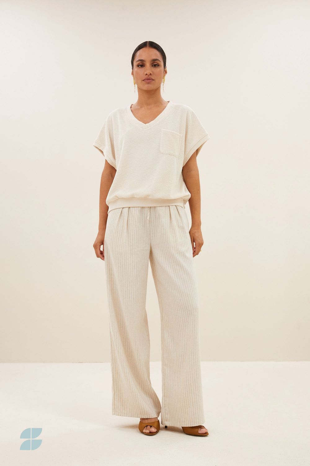 By-Bar | LAST ONE in S - Tyler slub top almond - towel/organic cotton - made in Portugal