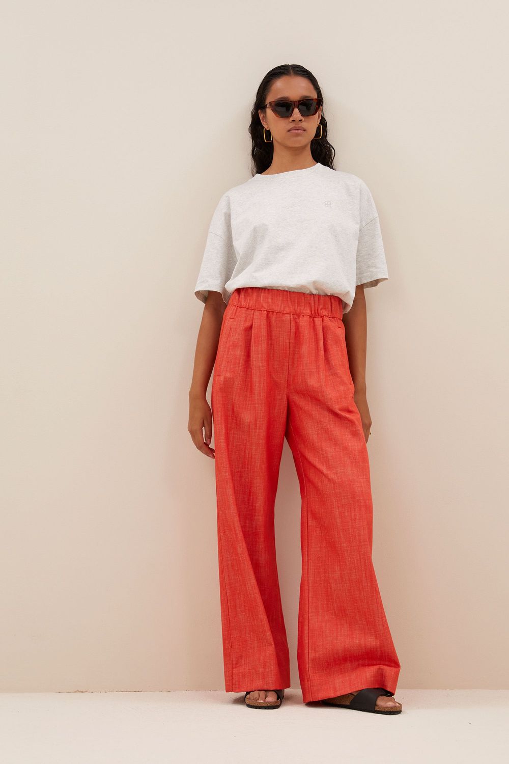 By-Bar | LAST ONE in XL - Benji twill pants poppy red - cotton - made in Italy