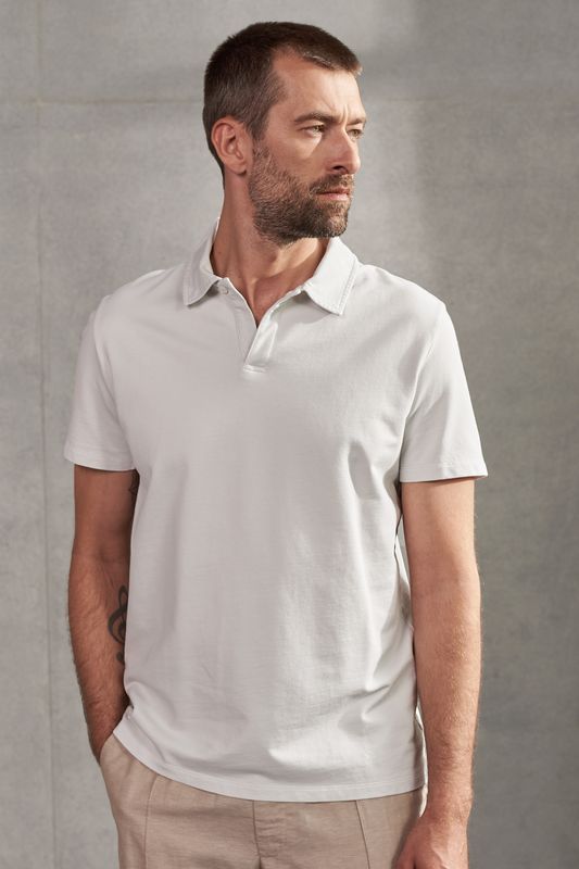 About Companions | LAST ONE in S - Polo shirt Todd stone grey - soft organic cotton - made in Portugal