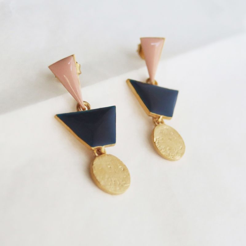 Joidart | Soft pink and dark blue earrings 3,2cm - 24k matte gold metal - made in Barcelona