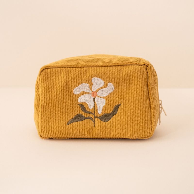 Cai &amp; Jo | Marigold flower make up or toiletry bag with 5 internal pockets 15cm - 100% corduroy cotton
