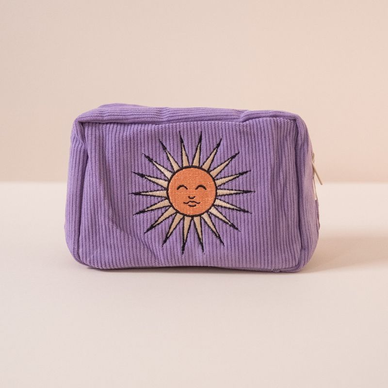 Cai &amp; Jo | Orange sun lavender make up or toiletry bag with 5 internal pockets 15cm - 100% corduroy cotton