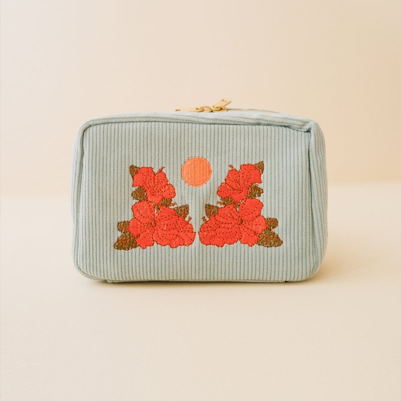 Cai &amp; Jo | Bougainvillea blue make up or toiletry bag with 5 internal pockets 15cm - 100% corduroy cotton