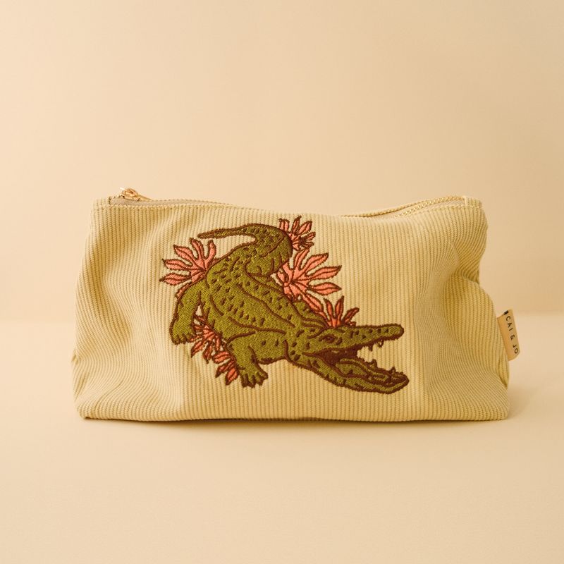 Cai & Jo | Corduroy pouch etui 25 x 15 cm - crocodile sage Cai & Jo | Corduroy pouch etui 25 x 15 cm - crocodile sage