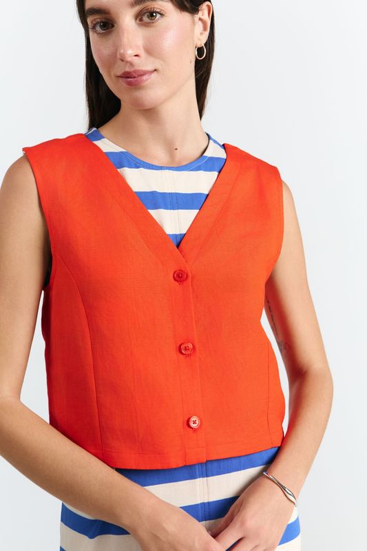 Suite13 | LAST ONE in M - Azuah reversible vest red orange - linen &amp; viscose