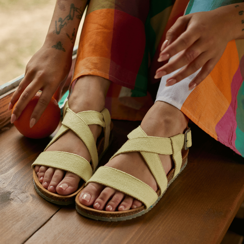 ZOURI | LAST TWO in 38 &amp; 39 - SAND linen sandals lime yellow - made in Portugal