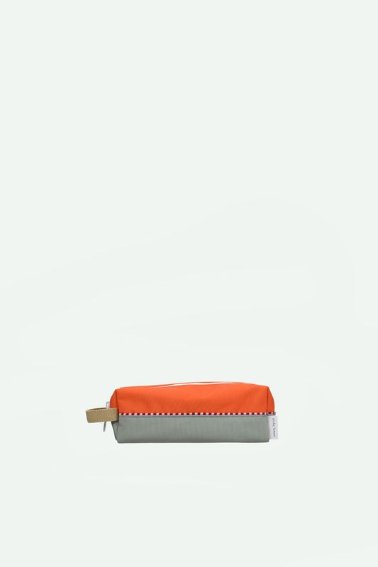 Sticky lemon | Pencil case orange &amp; dusty green/grey - waterproof lining on inside