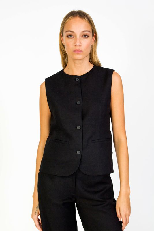 black to grey | Odeon linen vest black - 100% linen - made in Barcelona