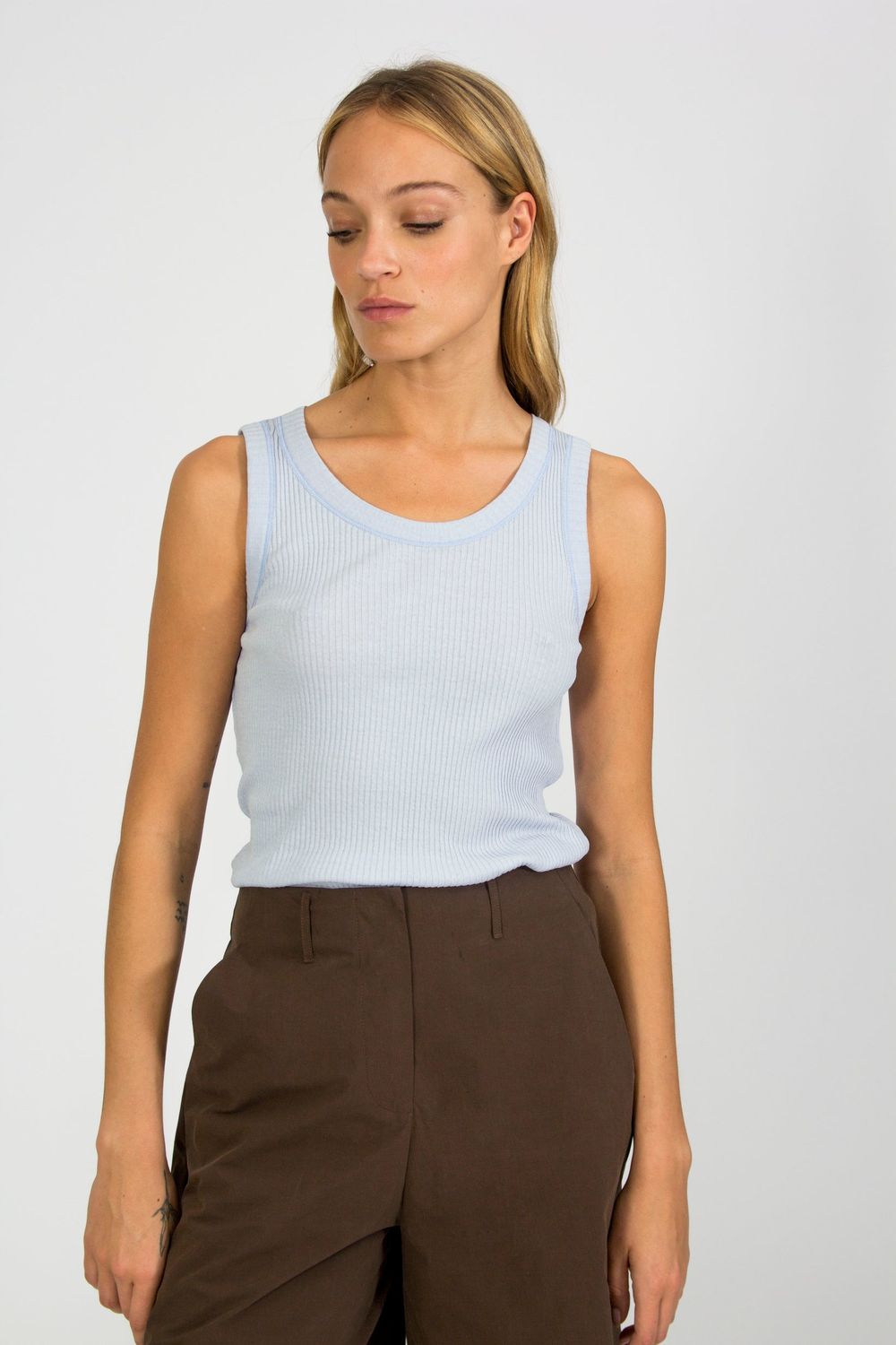 black to grey | LAST TWO in M &amp; L - Mambo ribbed top light blue - organic cotton - made in Barcelona