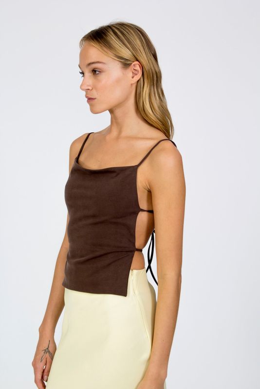 black to grey | Aktio top open-back brown - tencel - made in Barcelona