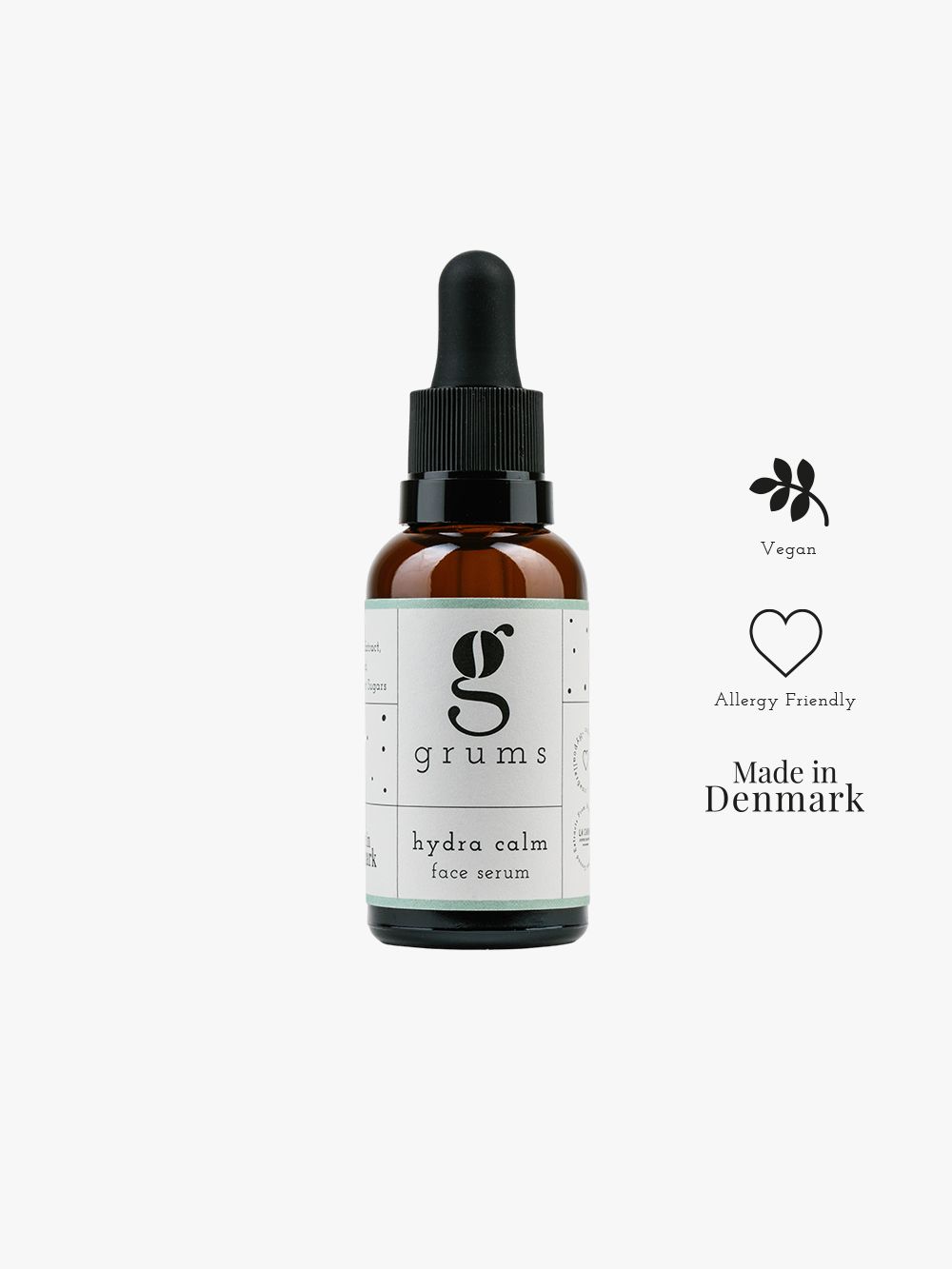Grums | Hydra calm face serum 30 ml coffee ground extract &amp; hyaluronic acid - made in Denmark - sensitive skin