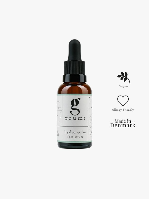 Grums | Hydra calm face serum 30 ml coffee ground extract &amp; hyaluronic acid - made in Denmark - sensitive skin