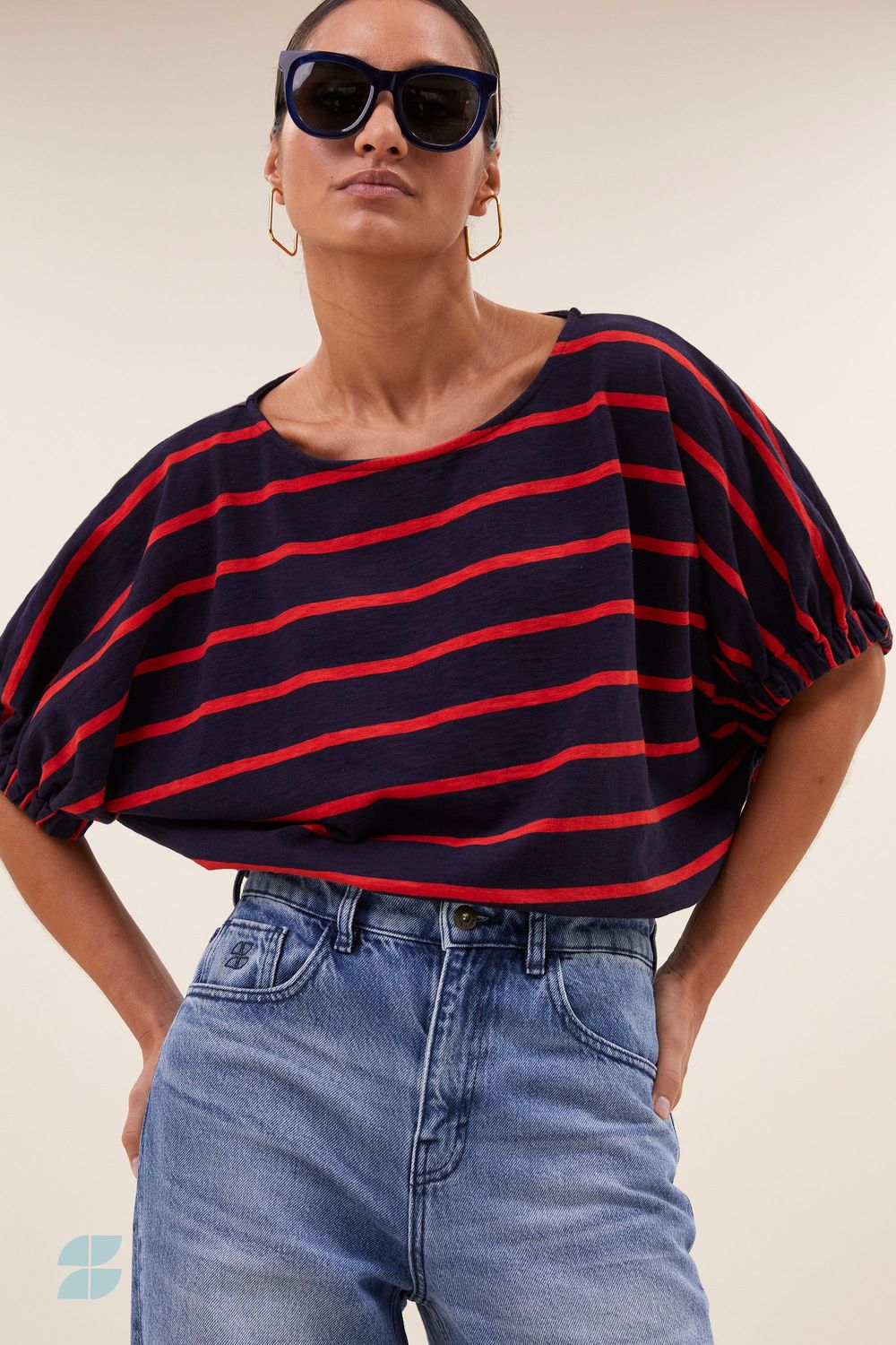 By-Bar| Merle heavy flame stripe top red dark blue - 100% organic cotton - made in Portugal