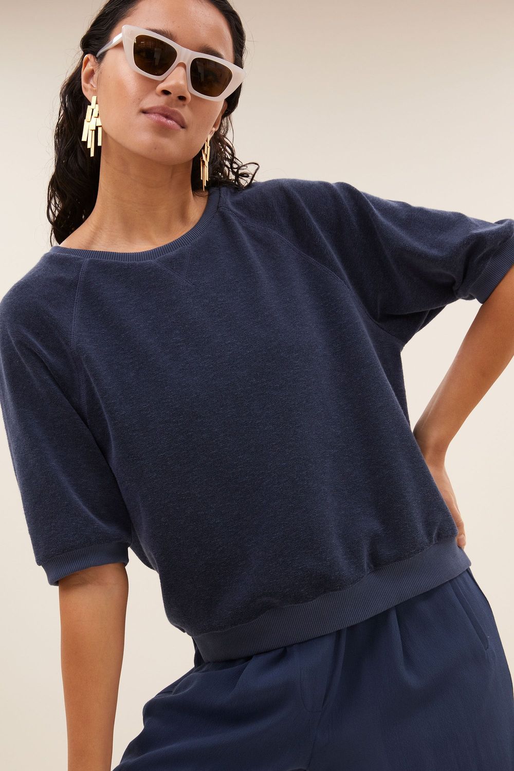 By-Bar | Neva slub top evening blue - towel/organic cotton - made in Portugal