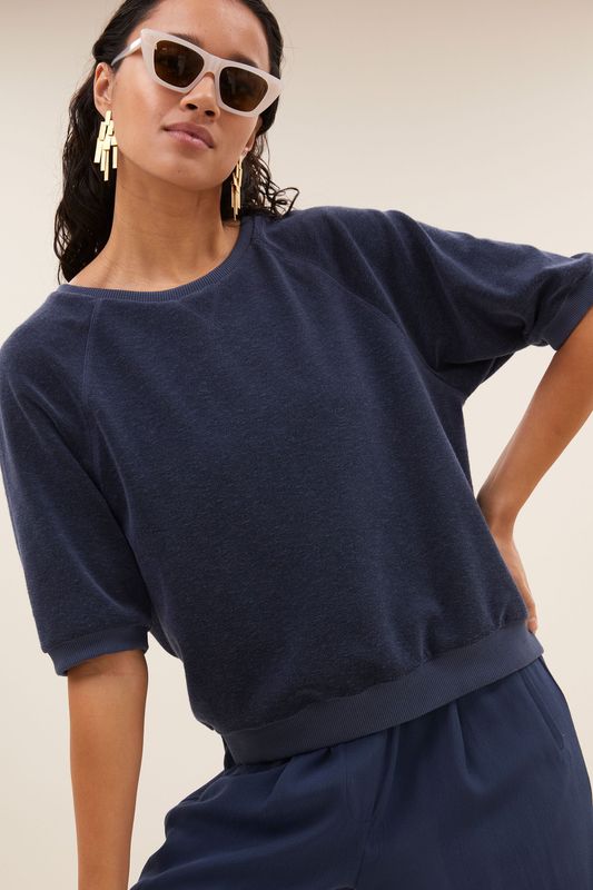 By-Bar | Neva slub top evening blue - towel/organic cotton - made in Portugal