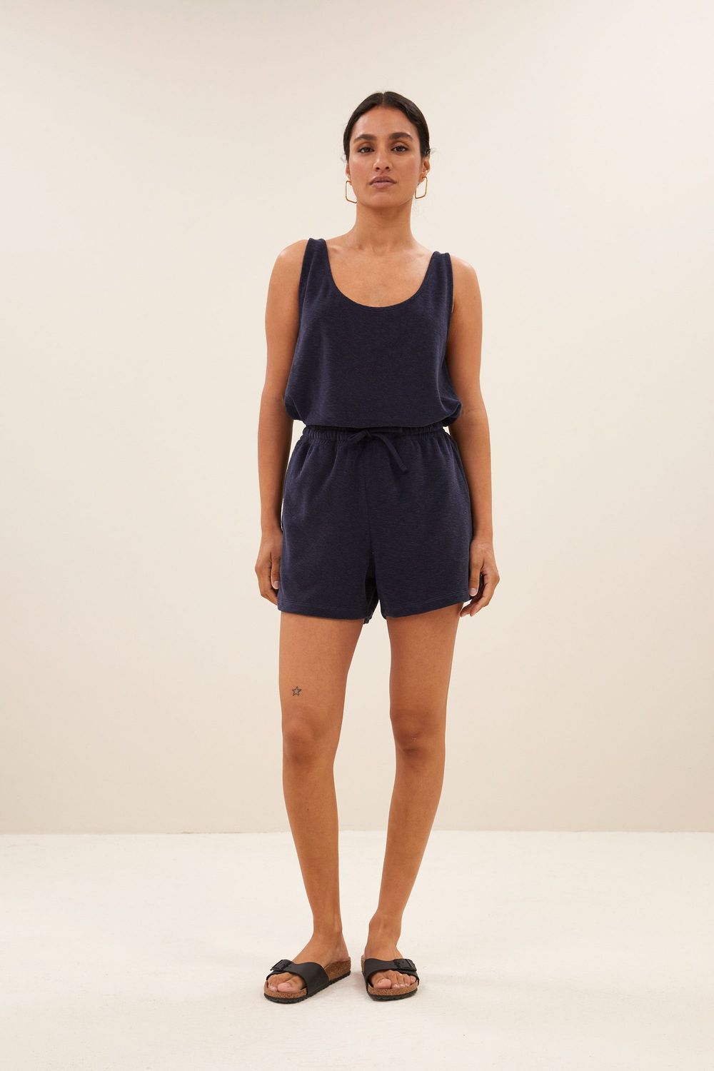 By-Bar| LAST TWO in S &amp; L - Kid slub shorts midnight blue - organic cotton - made in Portugal