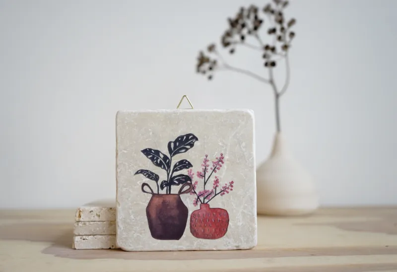 evimstore | Printed Natural Stone Tile - Plants in pot - Available in two different formats