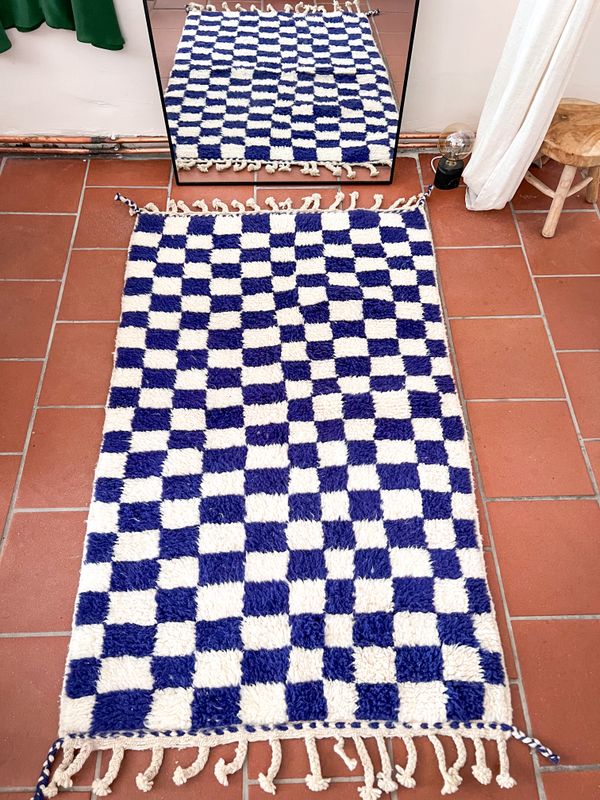 Olá Lindeza | Moroccan berber rug 170 x 100 cm - sheep wool blue checkered