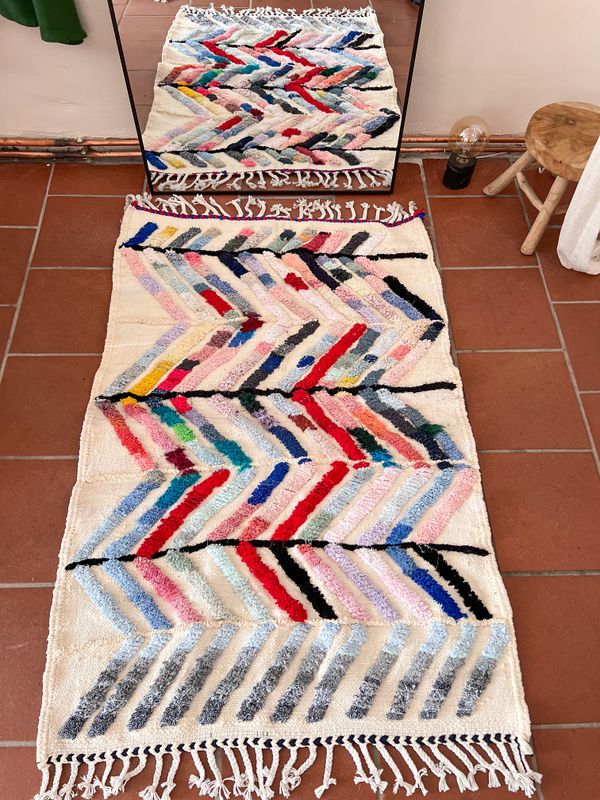 Olá Lindeza | Flatweave wool rug &amp; upcycled cotton 165 cm x 100 cm - Handmade in Morocco
