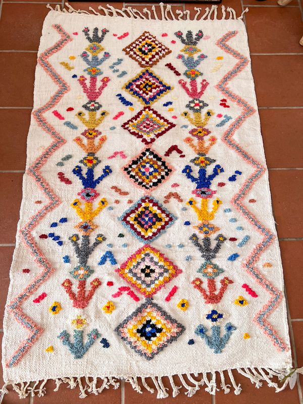 Olá Lindeza | Flatweave wool rug &amp; upcycled cotton 160 cm x 100 cm - Handmade in Morocco