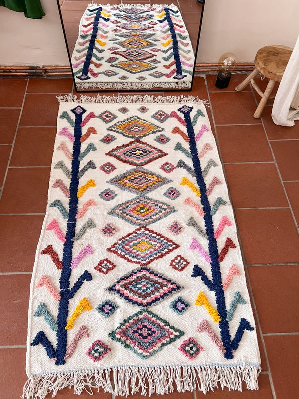 Olá Lindeza | Flatweave wool rug &amp; upcycled cotton 165 cm x 100 cm - Handmade in Morocco