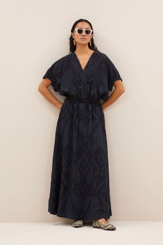 By-Bar| LAST ONE in M - Mabel structured blouse midnight blue - viscose &amp; linen