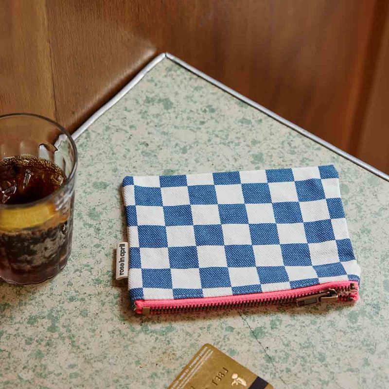 Rose in April | Purse etui 10 x 15cm - Checkerboard blue - made in Portugal