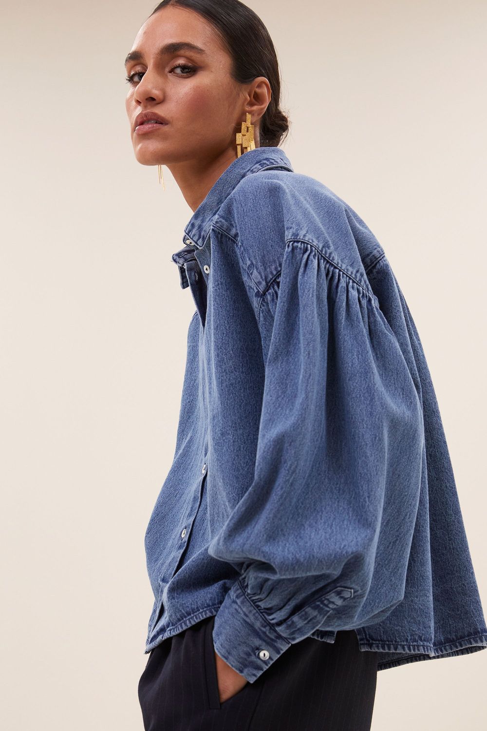 By-Bar| Sarah short denim blouse - 100% cotton