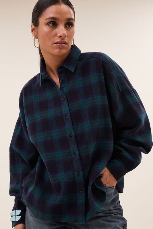 By-Bar| Jada check blouse bottle green check - 100% cotton flannel - made in Portugal