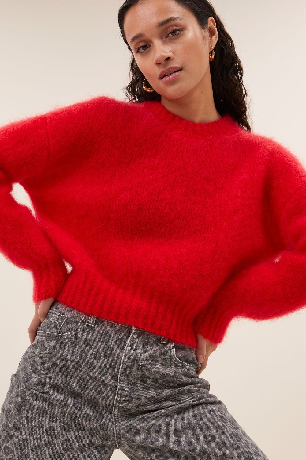 By-Bar | LAST TWO in M &amp; L - Sonny pullover mohair wool mix - scarlet red - made in Italy