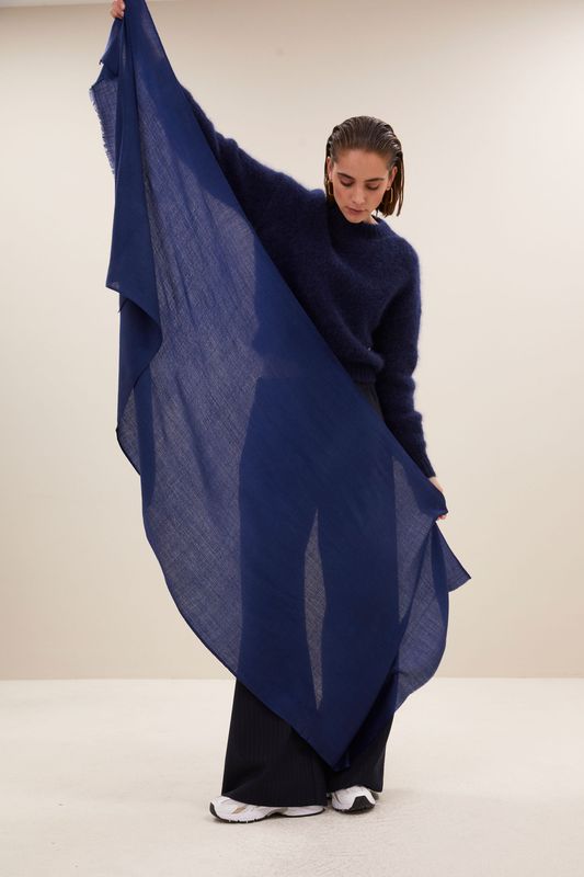 By-Bar| Aria scarf navy blue - wool &amp; silk - made in Italy