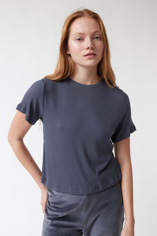 amt. Studio | Lula rib knit T-Shirt vintage blue - Modal - made in Spain