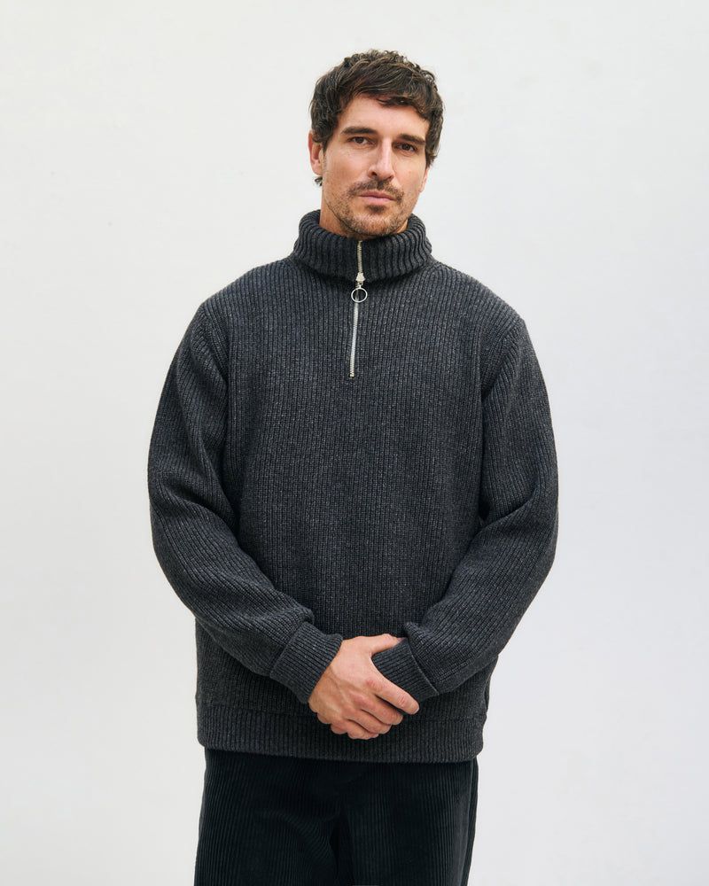 Rotholz | Heavy knit troyer wool jumper unisex - recycled wool - made in Portugal