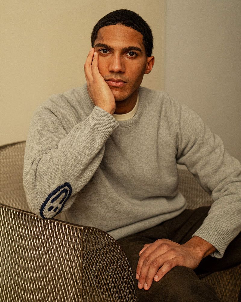 Rotholz | Smiley knit sweatshirt light grey unisex - recycled wool - made in Portugal