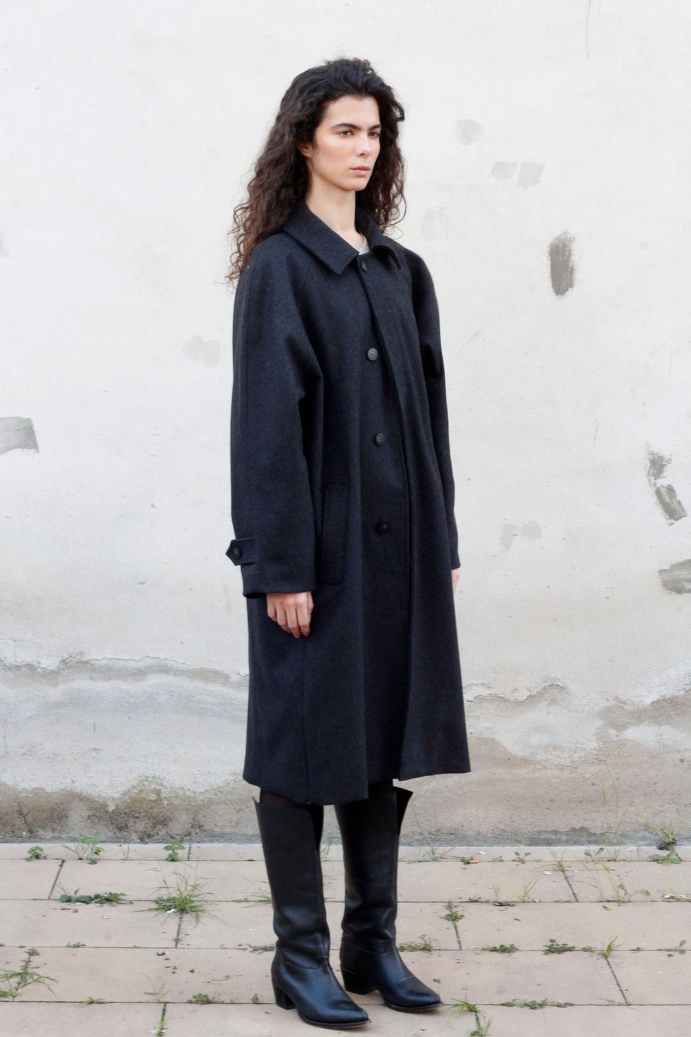 Black to grey | LAST ONE in M/L - Place coat black melange - wool - made in Barcelona
