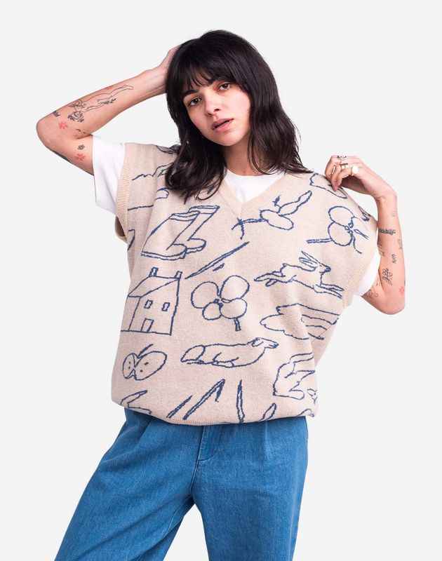 Olow | Sleeveless vest Agon beige jacquard - 100% wool - made in Portugal