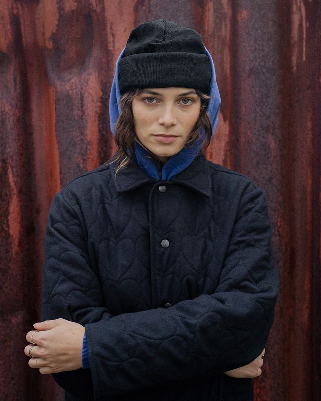 Rotholz | Flanel quilt jacket black hearts unisex - organic cotton - made in Portugal