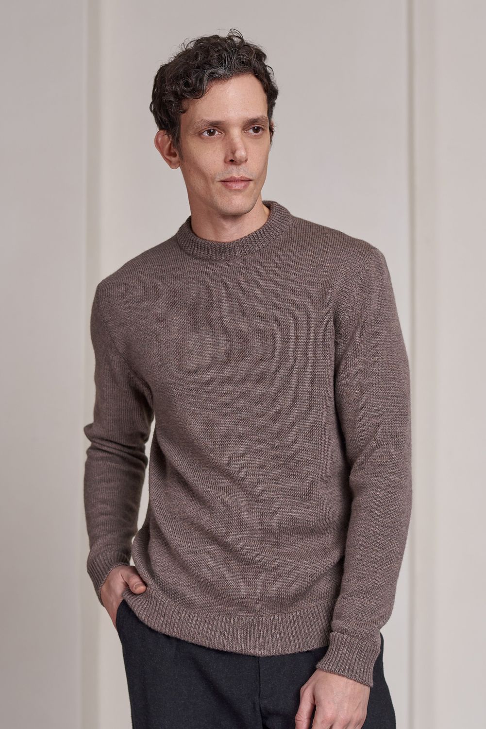 About companions | LAST ONE in M - Merino wool pullover melange taupe - 100% mulesing free merino wool - made in Lithuania