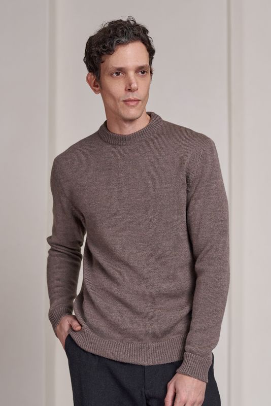 About companions | LAST ONE in M - Merino wool pullover melange taupe - 100% mulesing free merino wool - made in Lithuania
