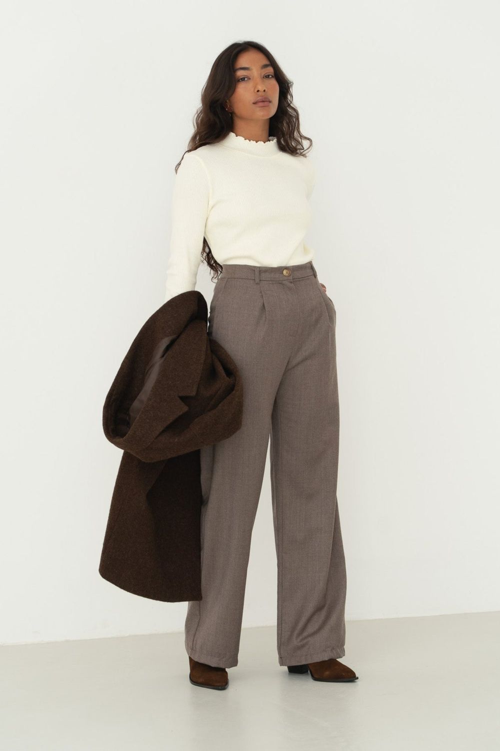 Näz | Mara wool trousers beige - 100% wool - made in Portugal