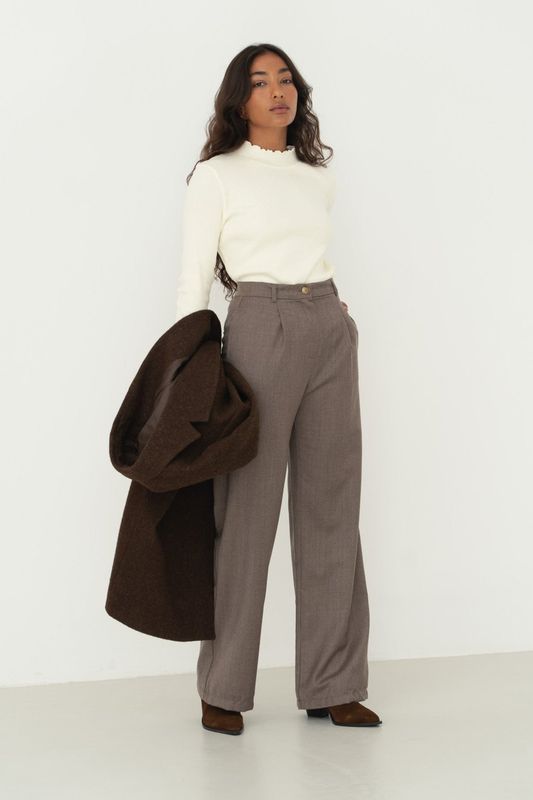 Näz | Mara wool trousers beige - 100% wool - made in Portugal