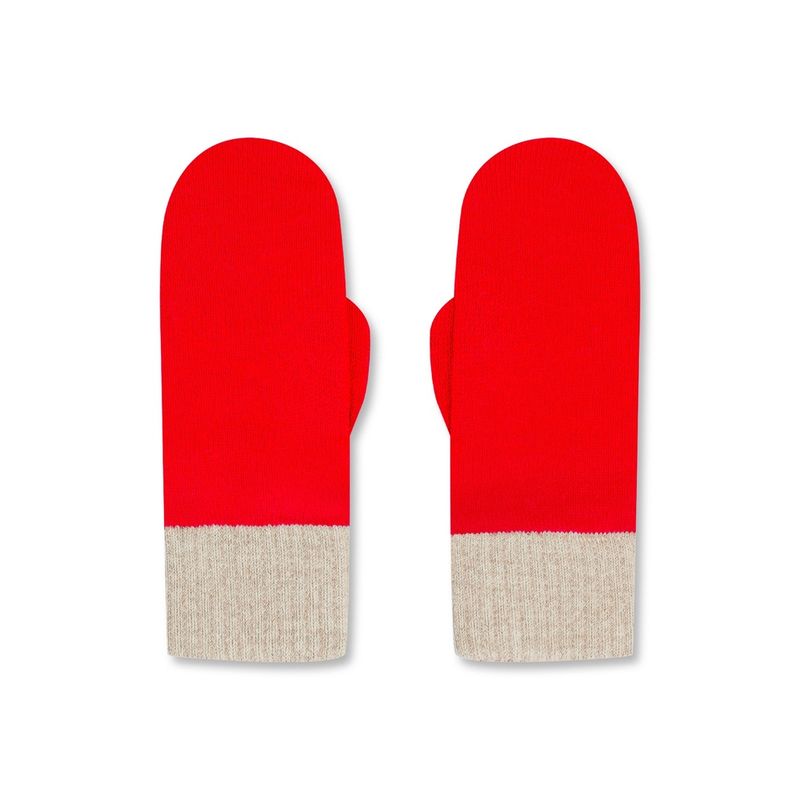Wolvis | Merino wool mittens - Poppy red &amp; sand