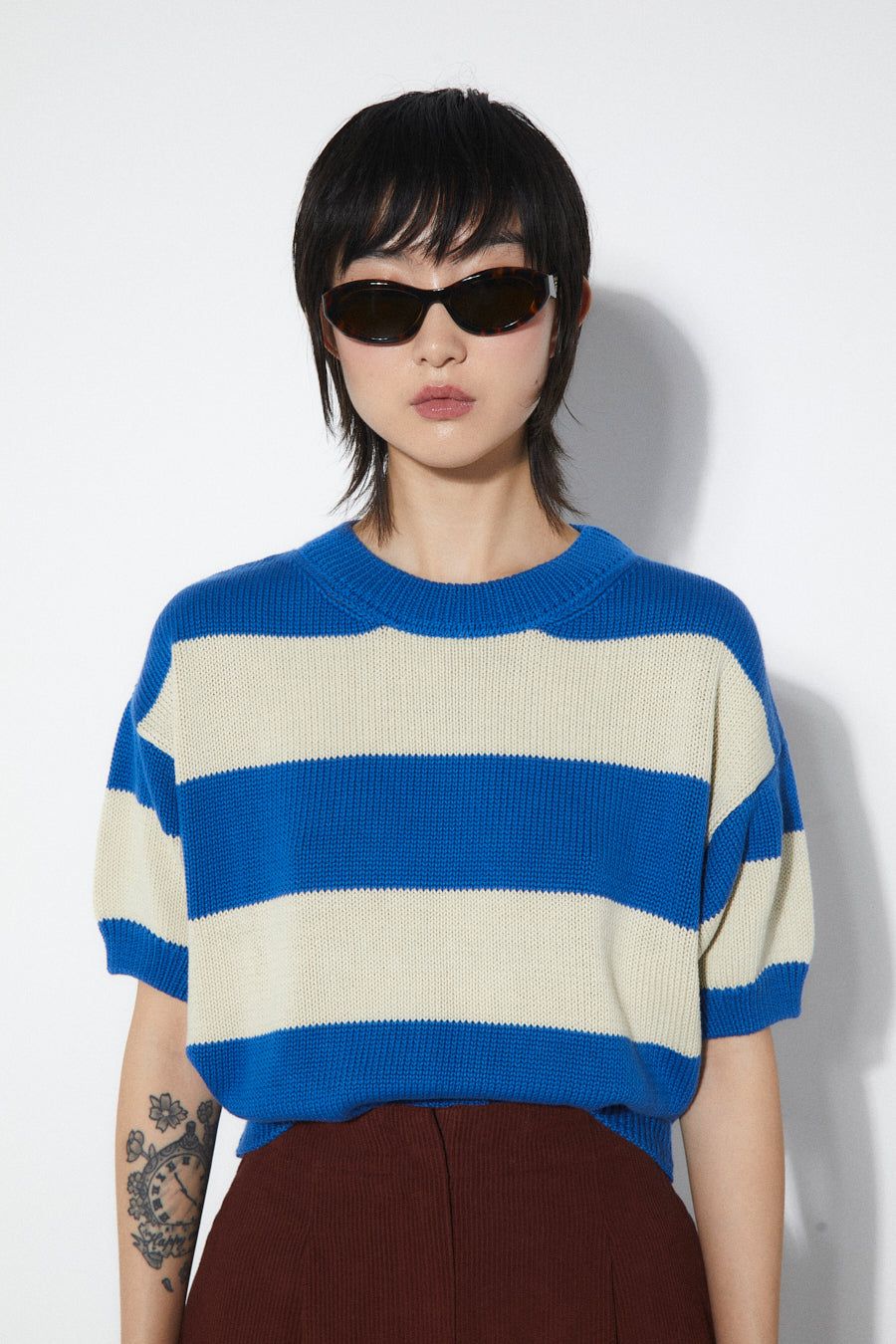 Rita Row | Pattie knit sweater shirt - blue &amp; beige - made in Portugal