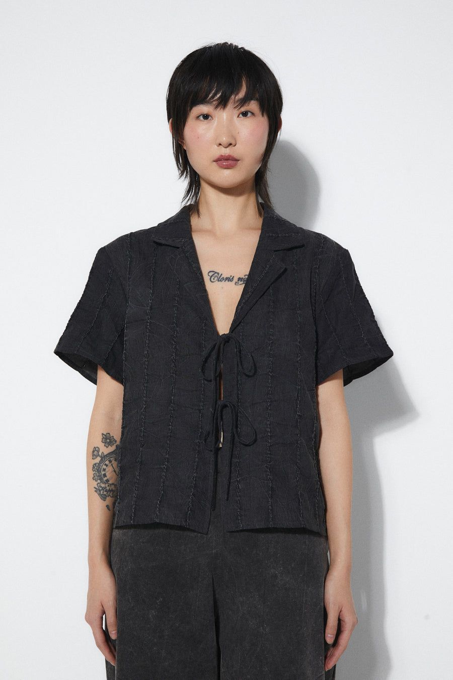 Rita Row | Doreen tied blouse vintage black - cotton - made in Portugal