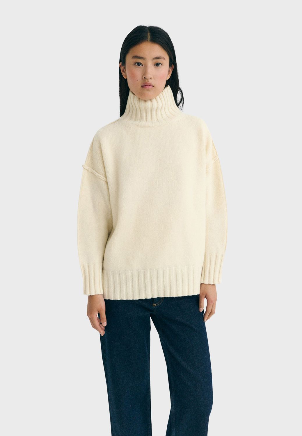 Thinking Mu | Ecru wool collar jumper - 100% wool made in Spain