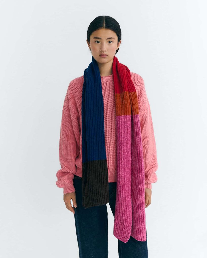 Thinking Mu | Ghede wool scarf - pink red brown blue - 100% wool made in Spain