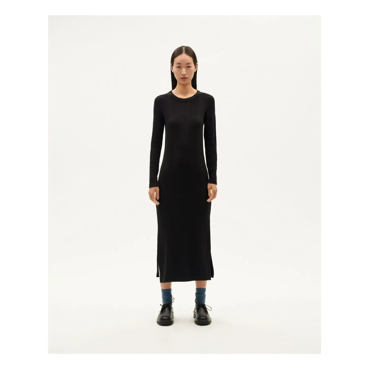 Thinking Mu | Black Gina Dress ribbed - REFIBRA™, wool &amp; organic cotton