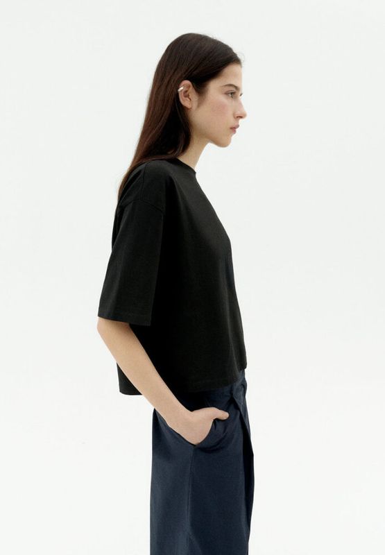 Thinking Mu | Black Lena Tee oversize - organic cotton GOTS thick fabric